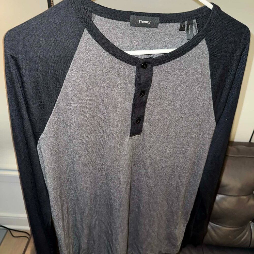 Theory Men's Long Sleeve Henley Shirt - Black/Grey - S - 80% OFF (MSRP $95)
